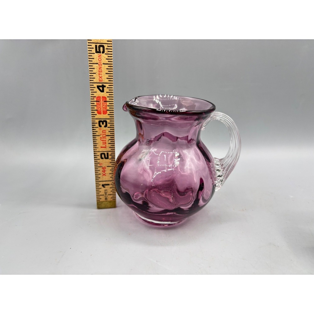Vintage Cranberry Mini PItcher Creamer Glass 3.75" Hand Blown - Picture 5 of 7